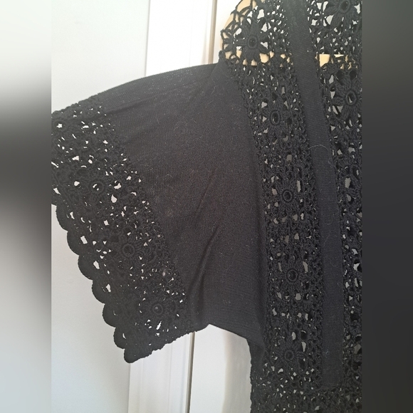 NANETTE LEPORE black cotton crochet knit cut out short sleeve cover up dress M - Picture 5 of 10